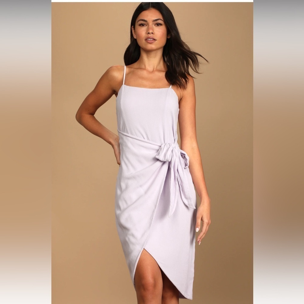 NWT LULUS Stay Sunny Lavender Faux Wrap Midi Dress Size XS